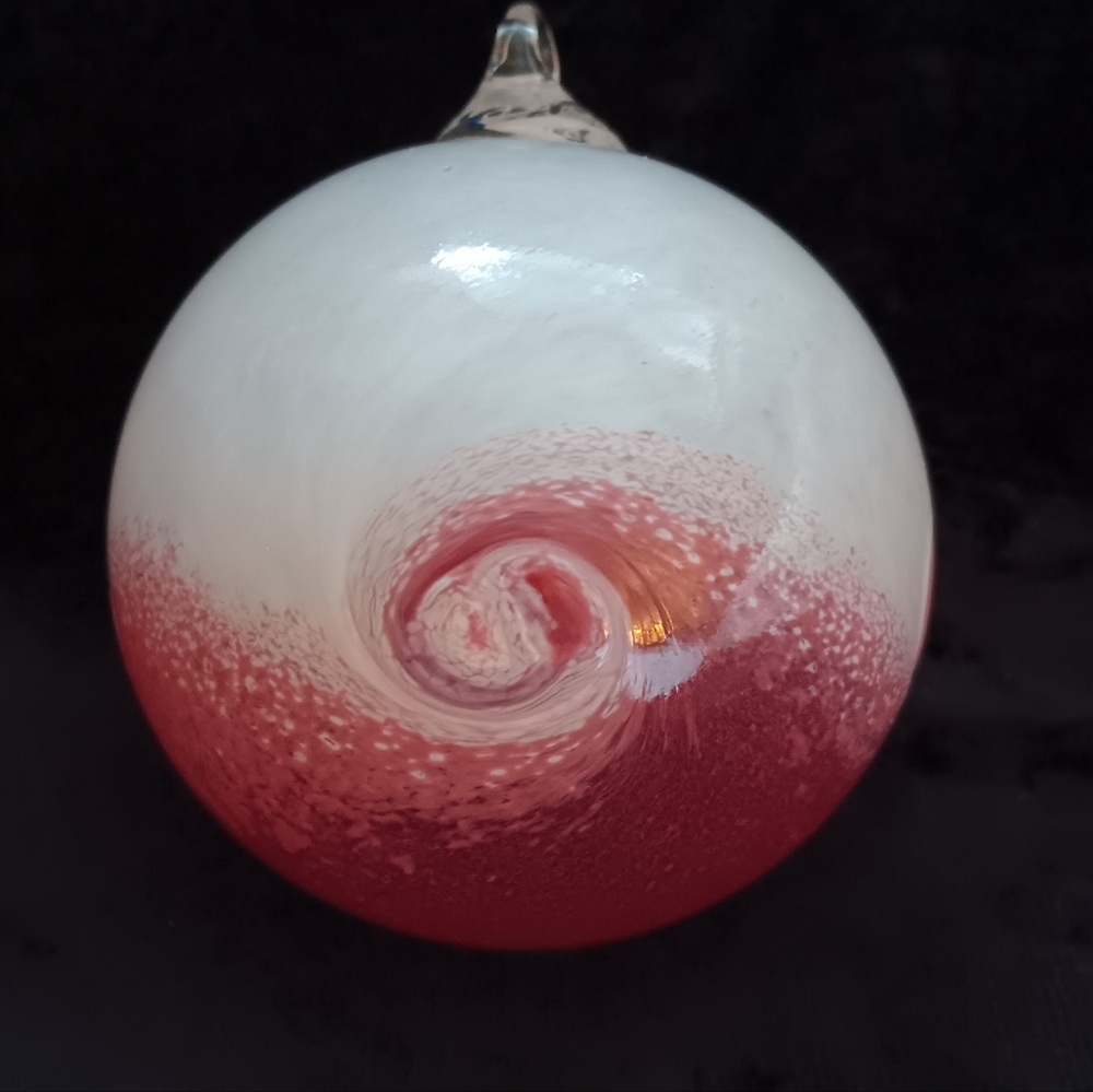 Artisan Wave Glass Sphere - Pink and White